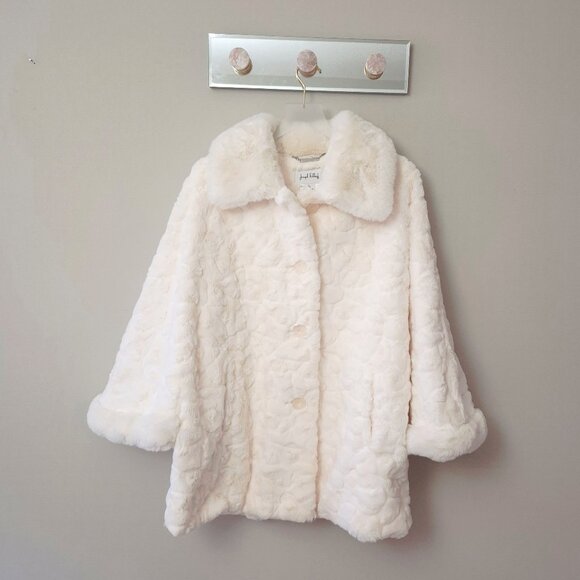 NWT Joseph Ribkoff cream monochromatic pattern textured faux fur cape jacket, L - Picture 9 of 14